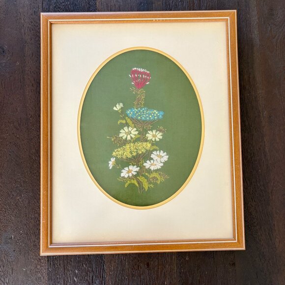 Unique Vintage Other - Crewel Wall Art Queen Annes Lace Matted And Framed Finished Floral Piece